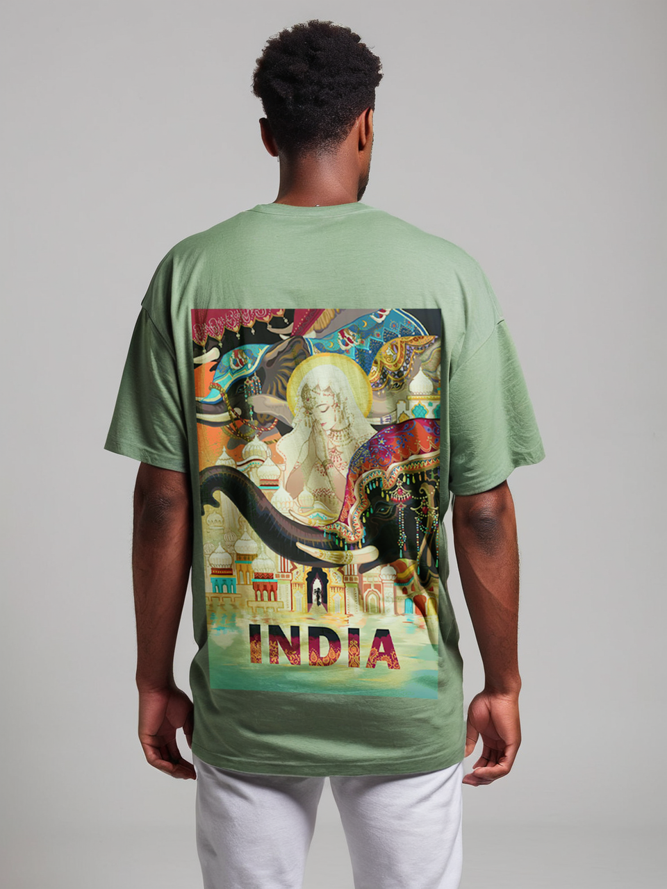 India oversize T-shirt, closeup